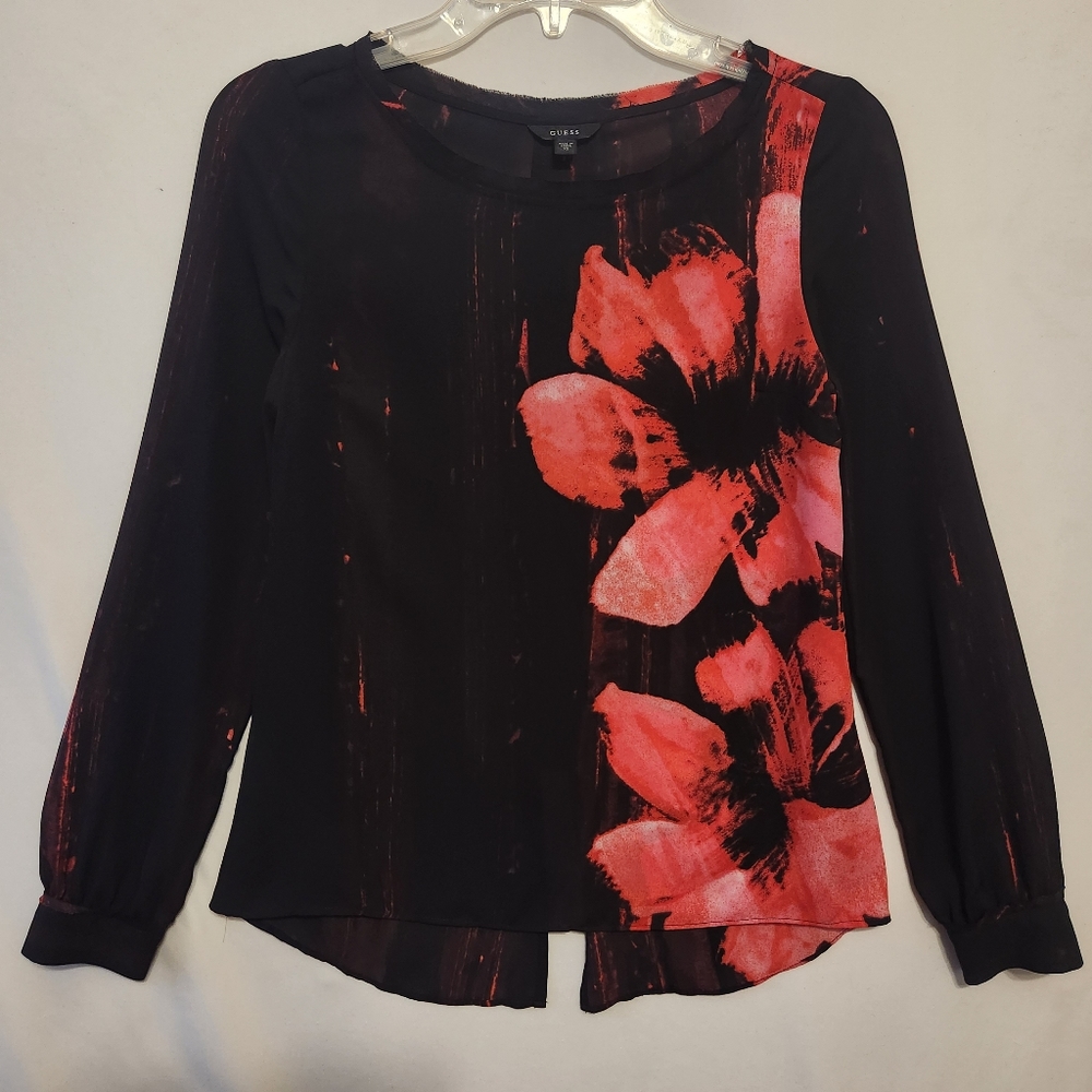 Black Sheer Floral Long Sleeve Blouse